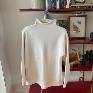 Vintage roll neck white chunky sweater cotton